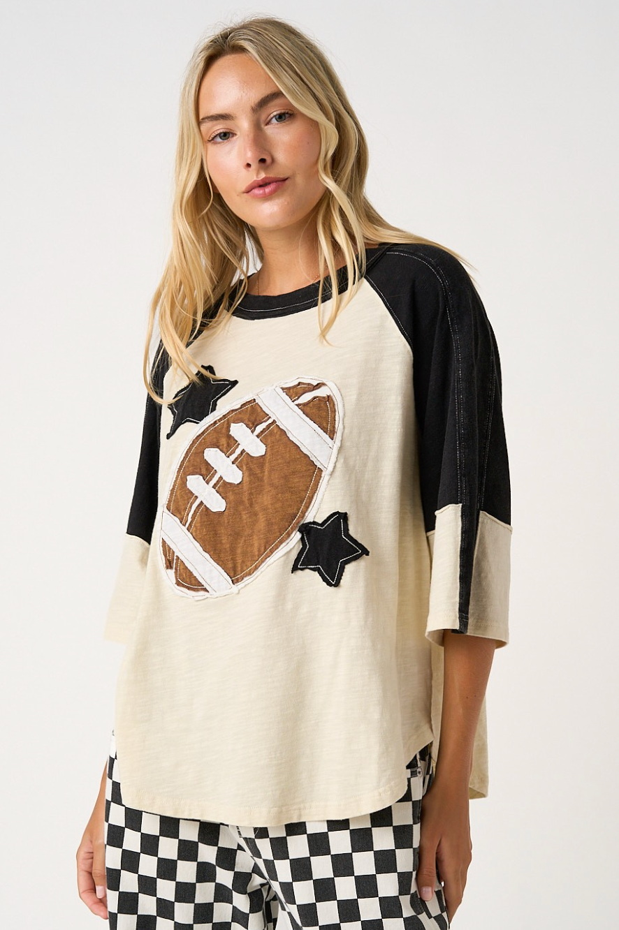 Football Patch Mineral Washed Color Block Top