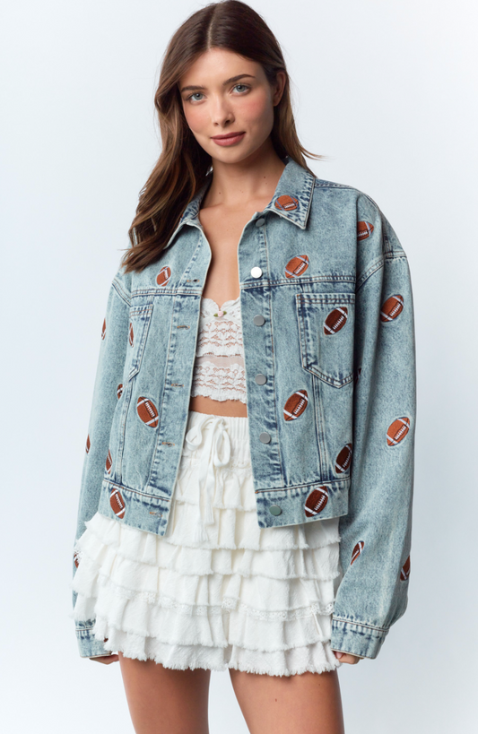 Football Embroidered Denim Jacket