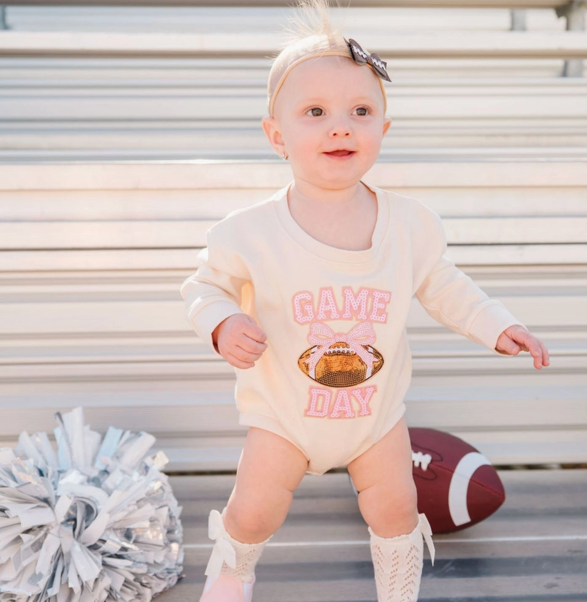 Game Day Sequin Patch Long Sleeve Romper