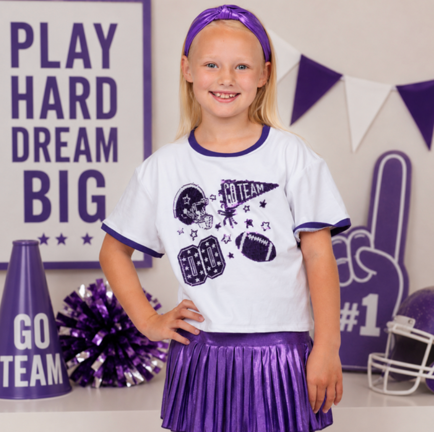 Sequin Football Elements Boxy T - Purple