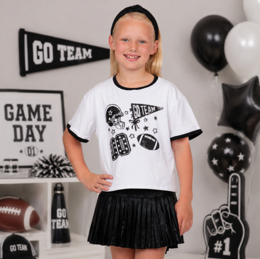 Sequin Football Elements Boxy T - Black
