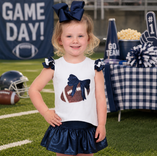 Sequin Football Shimmer Ruffle Sleeve - Navy