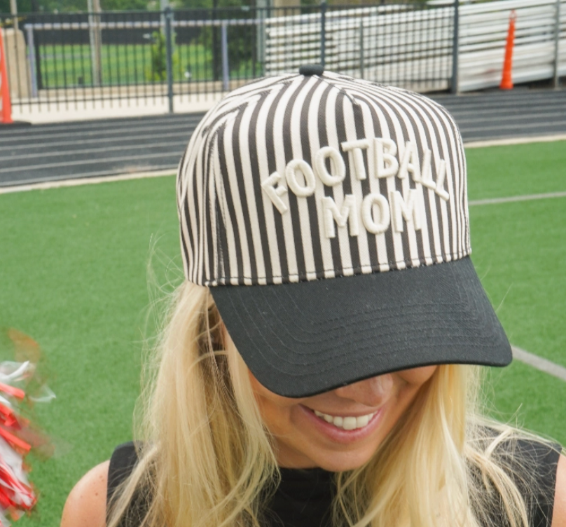 Football Mom - Black/White Stripe Hat