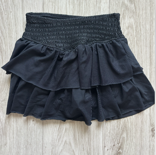 Smocked Mesh Skort - Black