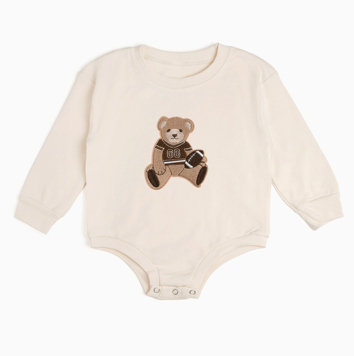 Teddy Bear Patch Long Sleeve Romper