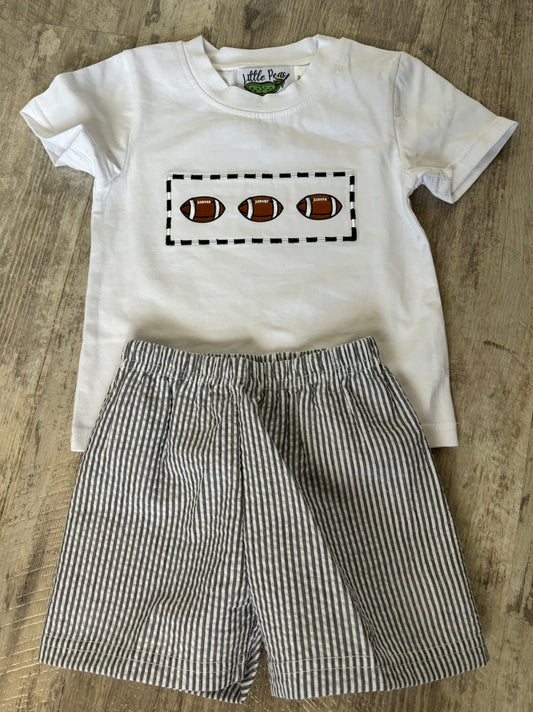 Collegiate Embroidered Seersucker Boy Short Set