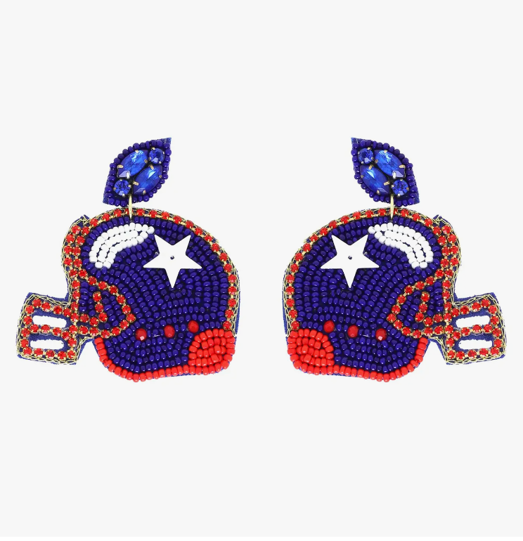 2 Tier Jeweled & Beaded Football Helmet Dangle Earrings