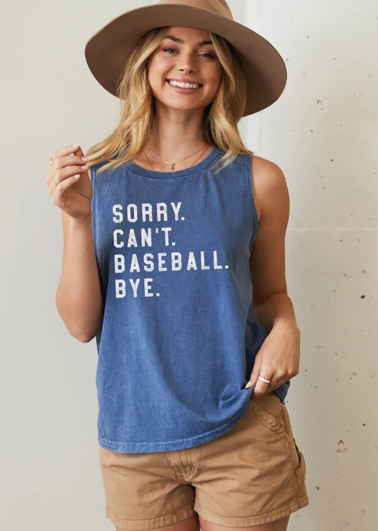 Sorry Can't Baseball Bye Mineral Graphic Tank Top