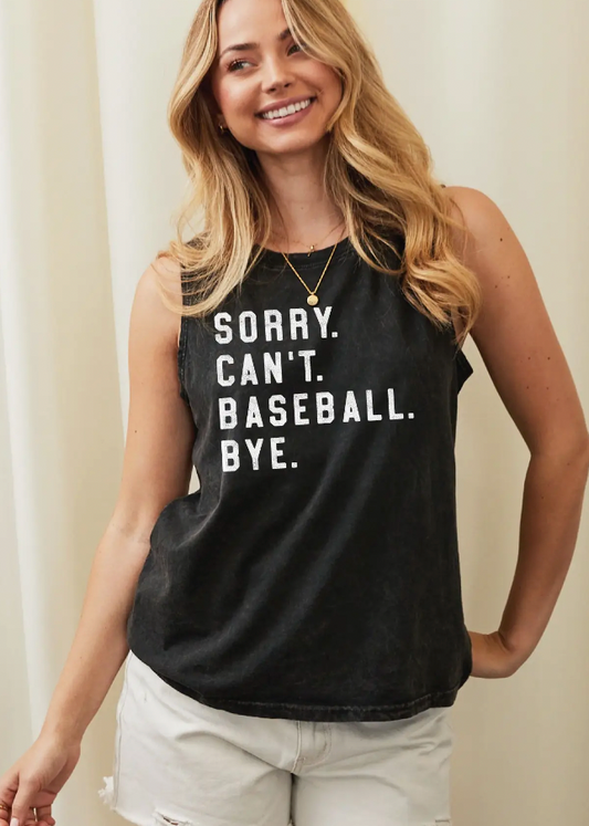 Sorry Can't Baseball Bye Mineral Graphic Tank Top