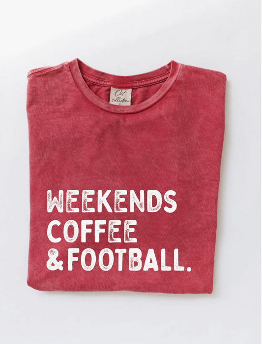 Weekends Coffee and Footballl Mineral Washed Graphic Top