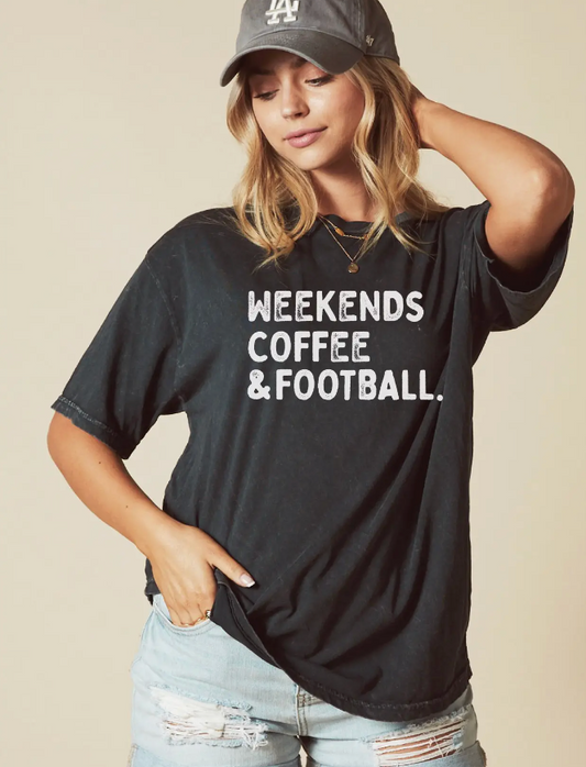 Weekends Coffee and Footballl Mineral Washed Graphic Top