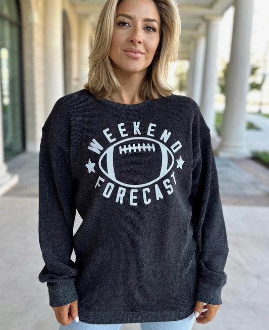 Weekend Forecast Football Gray Corded Pullover