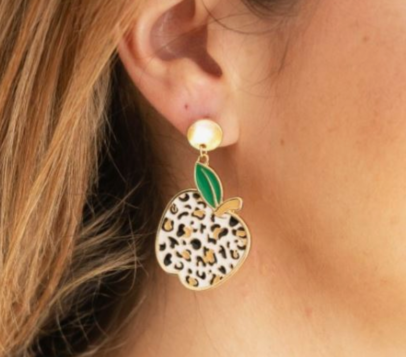 Leopard Apple Enamel Earrings