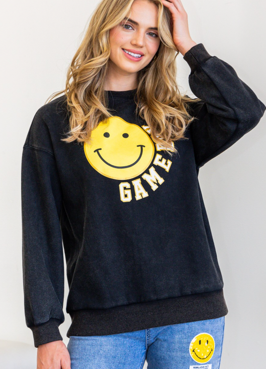 Game Day Smile Face Print Pullover