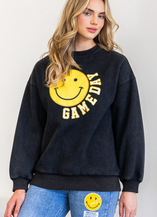 Game Day Smile Face Print Pullover