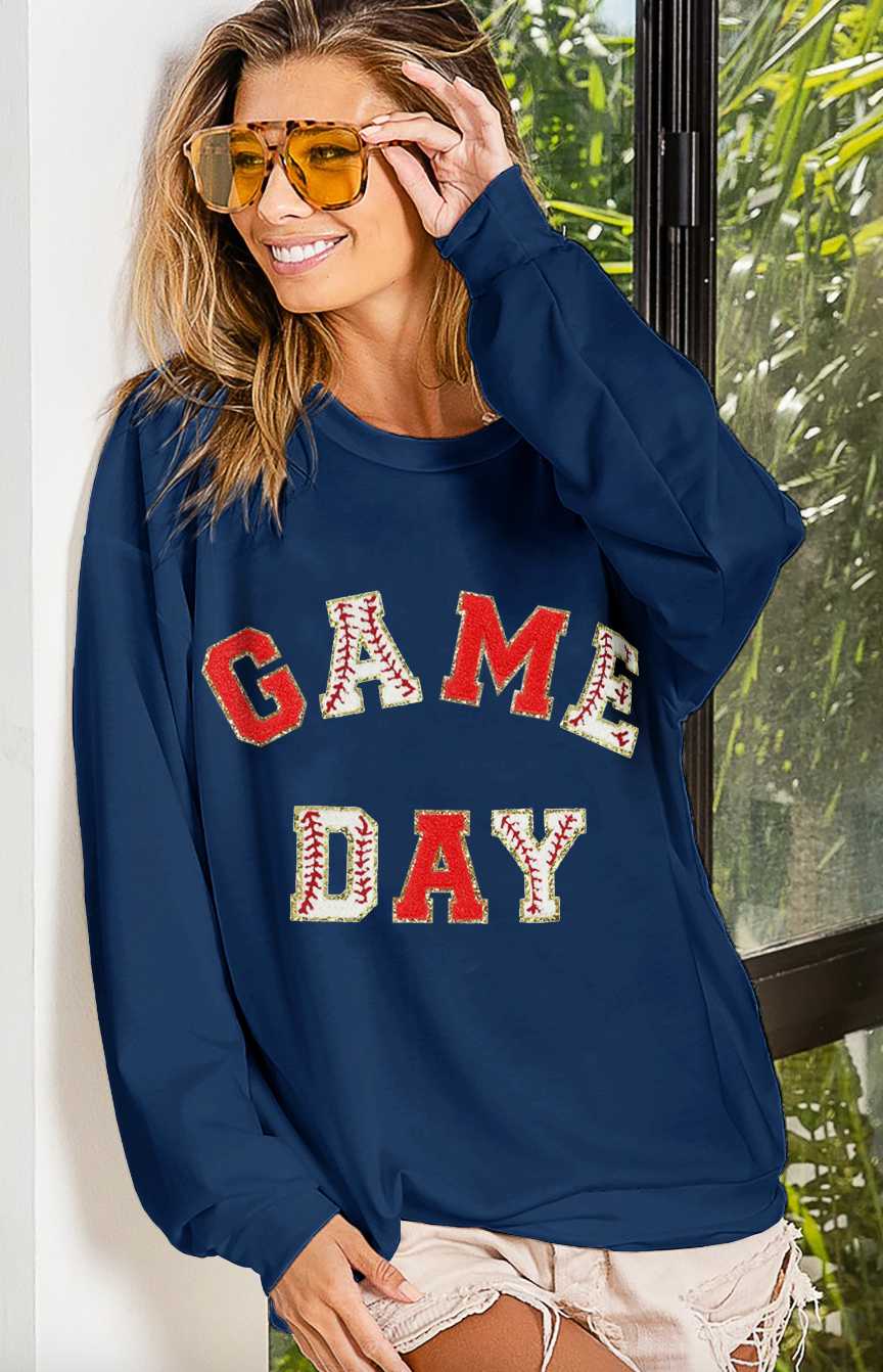 Baseball Game Day Patches French Terry Pullover