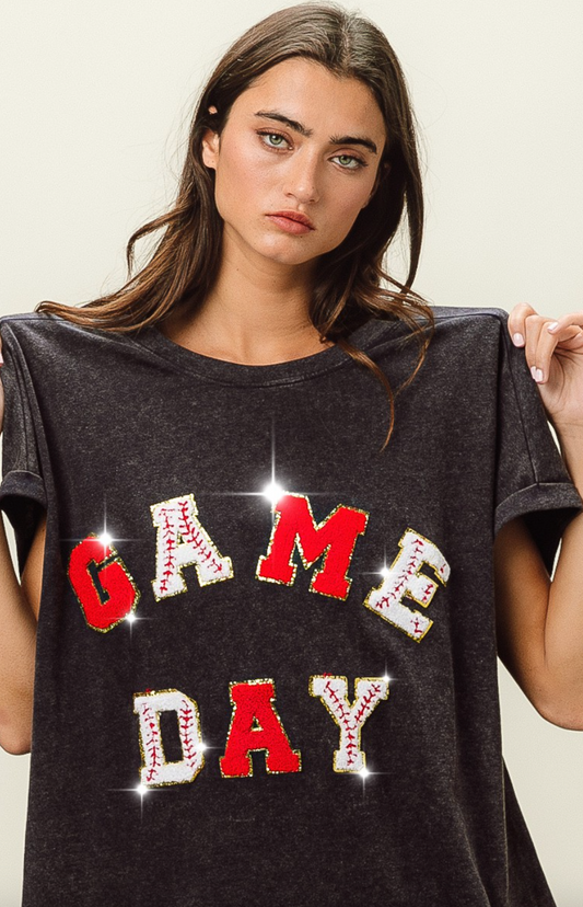 Baseball GameDay Patches Short Sleeve Top
