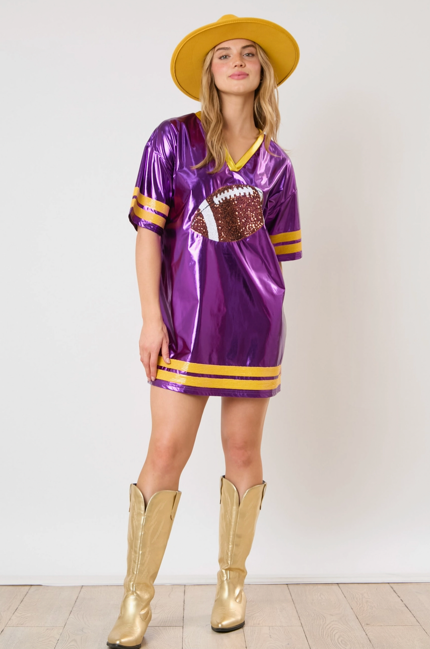 Football Sequins Embroidery Jersey Style Dress - Purple