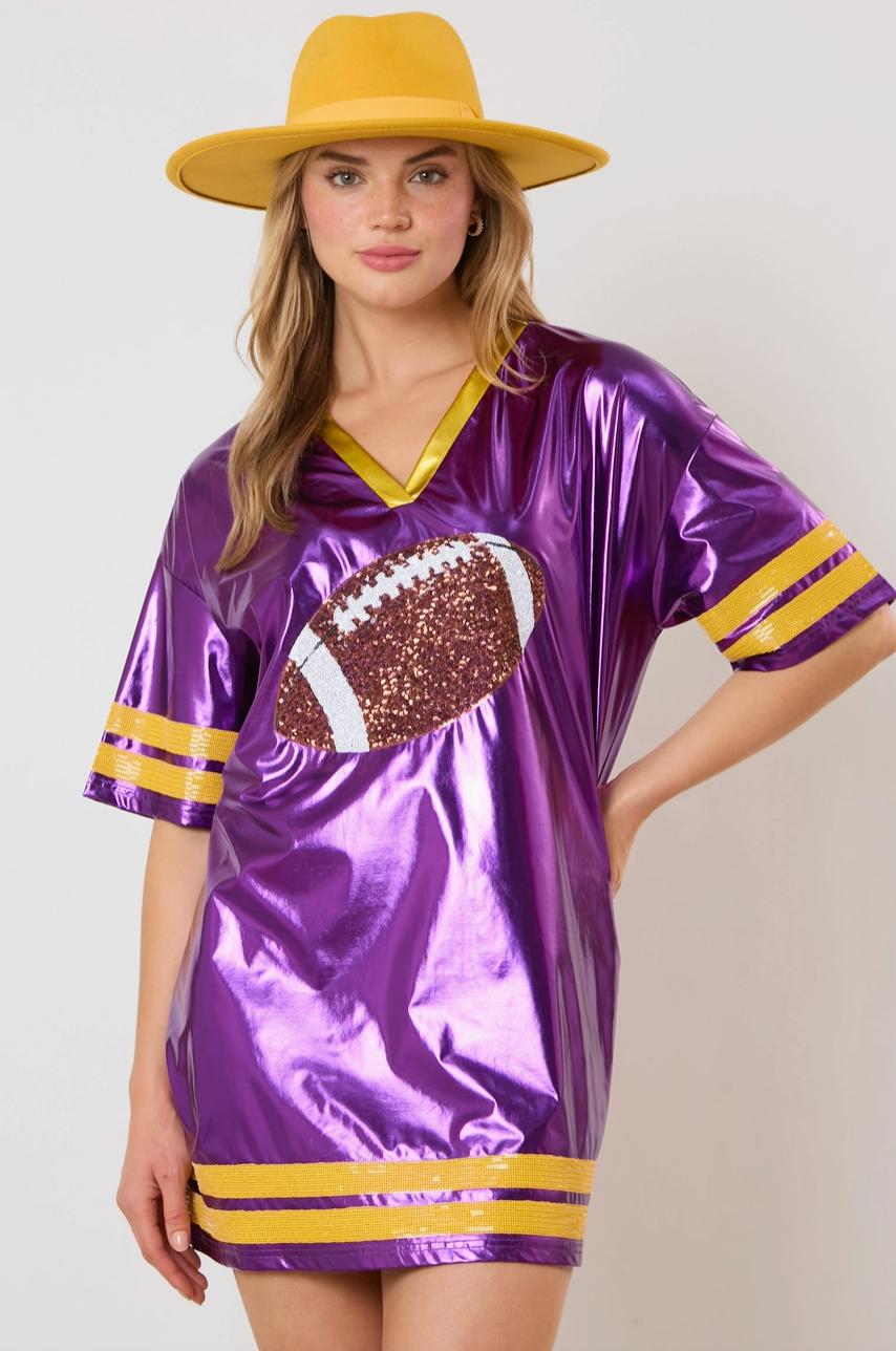 Football Sequins Embroidery Jersey Style Dress - Purple