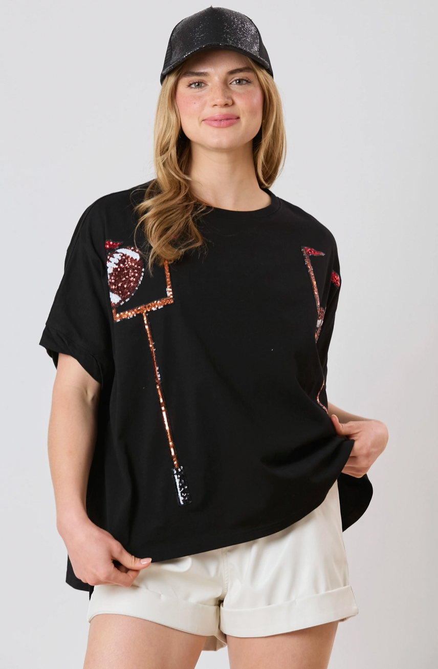 Football Goal Post Short Sleeve Top Black