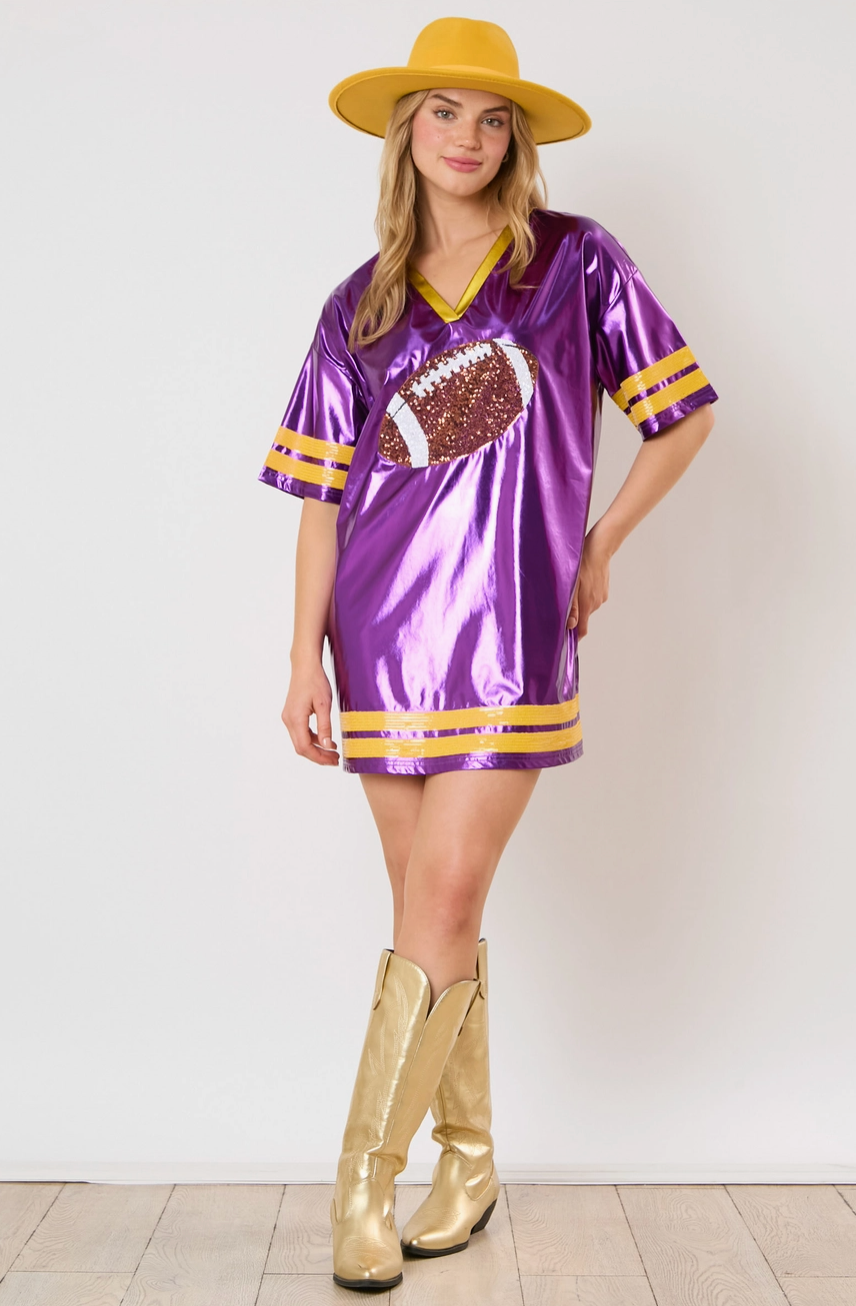 Football Sequins Embroidery Jersey Style Dress - Purple