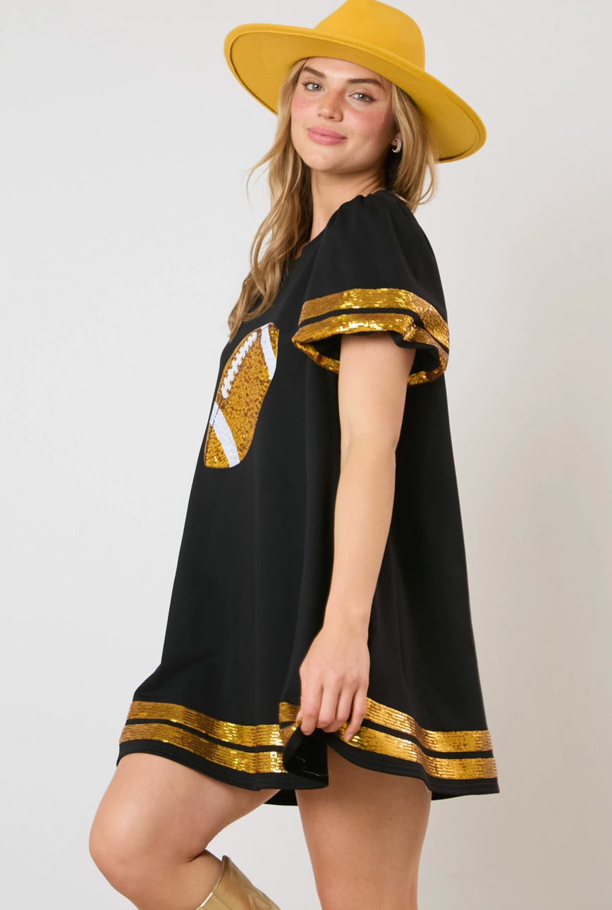 Short Sleeve Football Mini Dress Black
