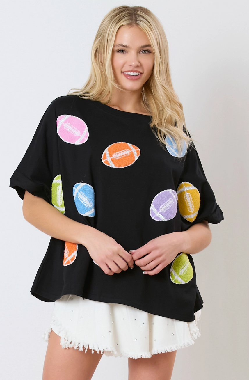 Football Towel & Sequins Embroidery Top