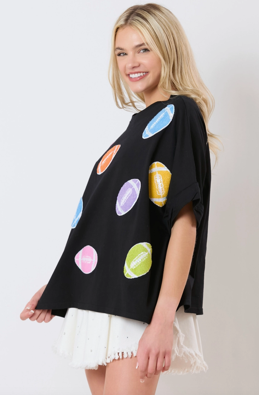 Football Towel & Sequins Embroidery Top