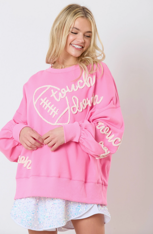 Touch Down&Football Thread Embroidery Sweatshirt Pink