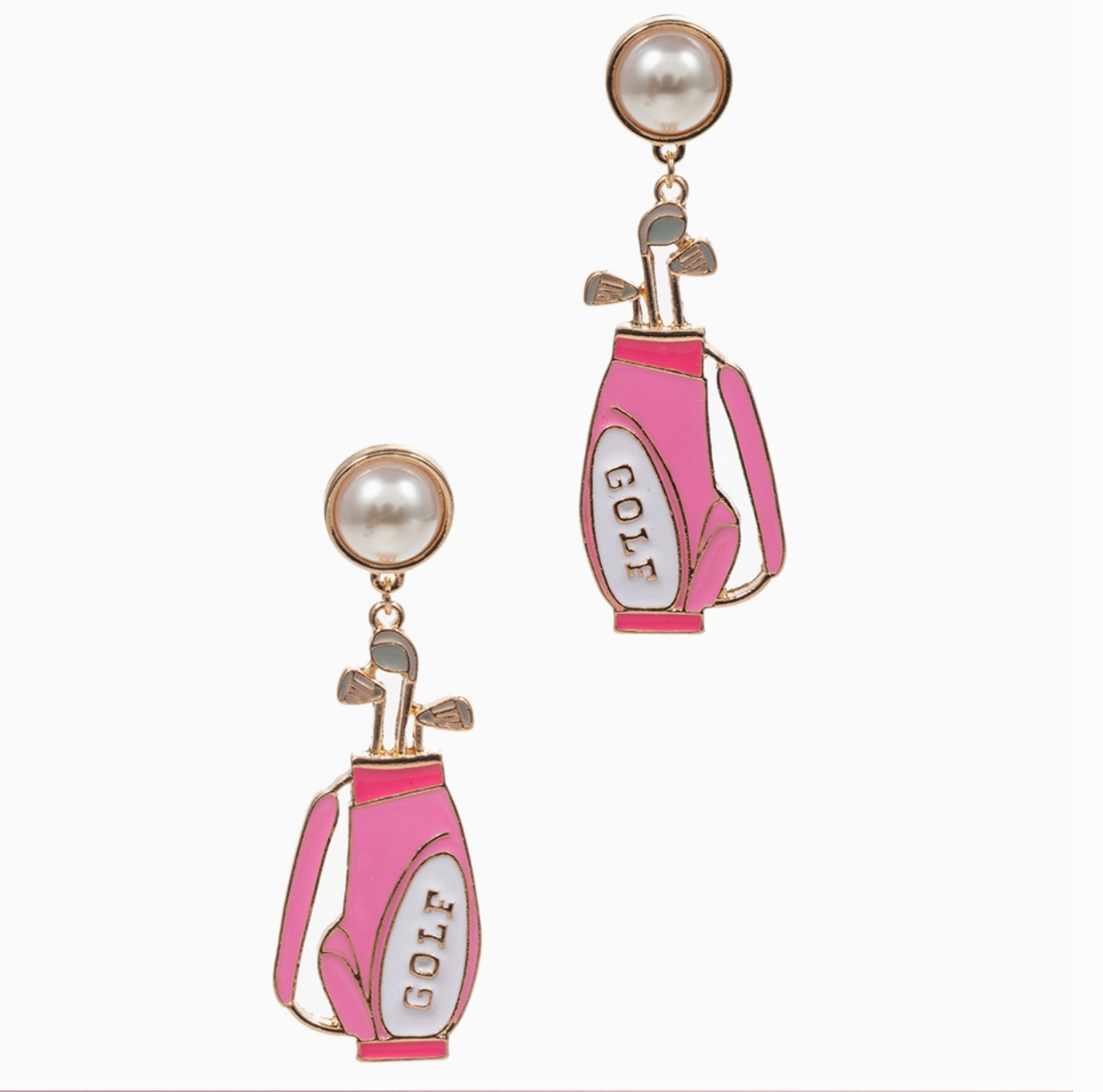 Golf Bag Shaped Pearl Enamel Post Earring