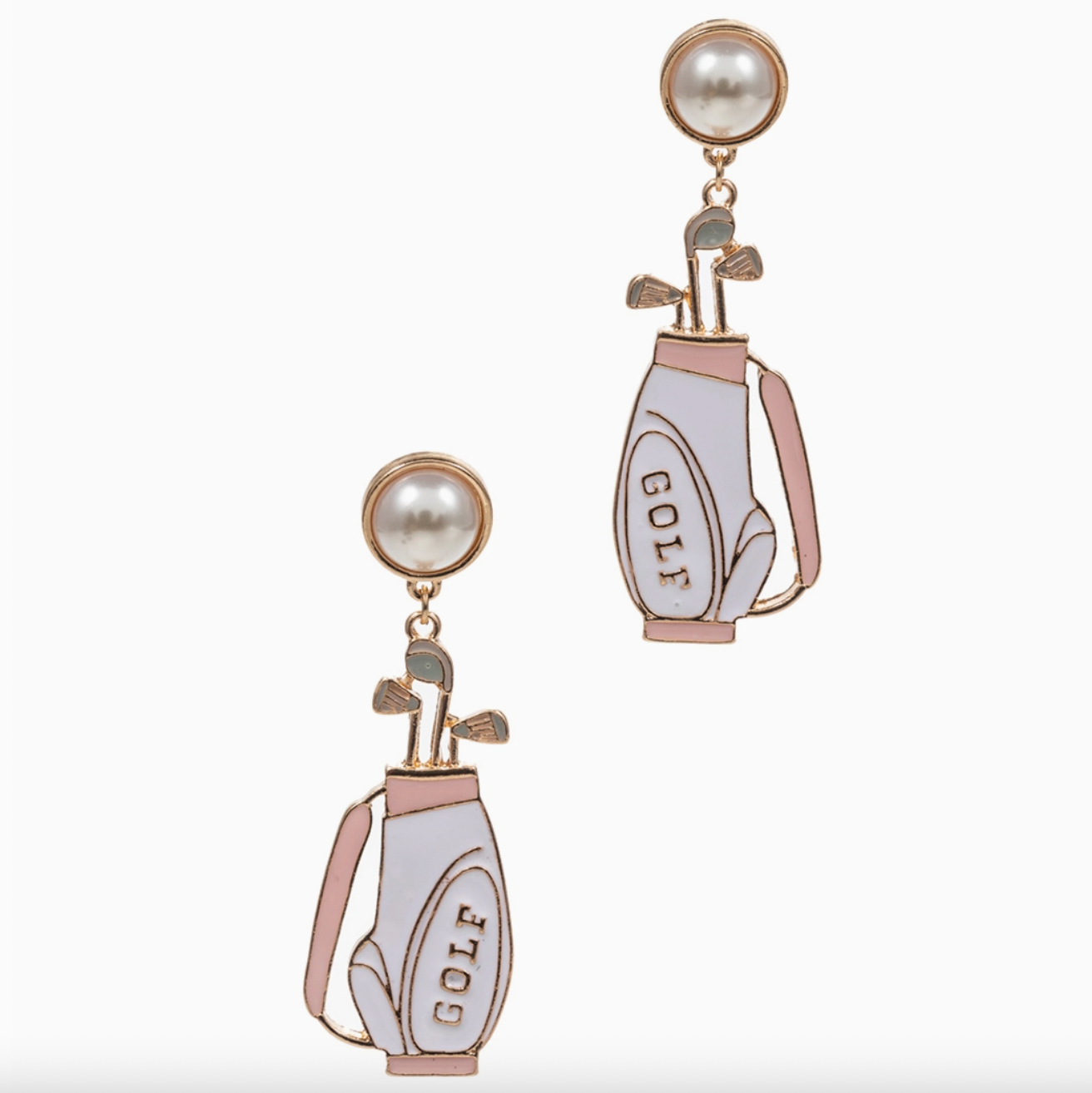 Golf Bag Shaped Pearl Enamel Post Earring