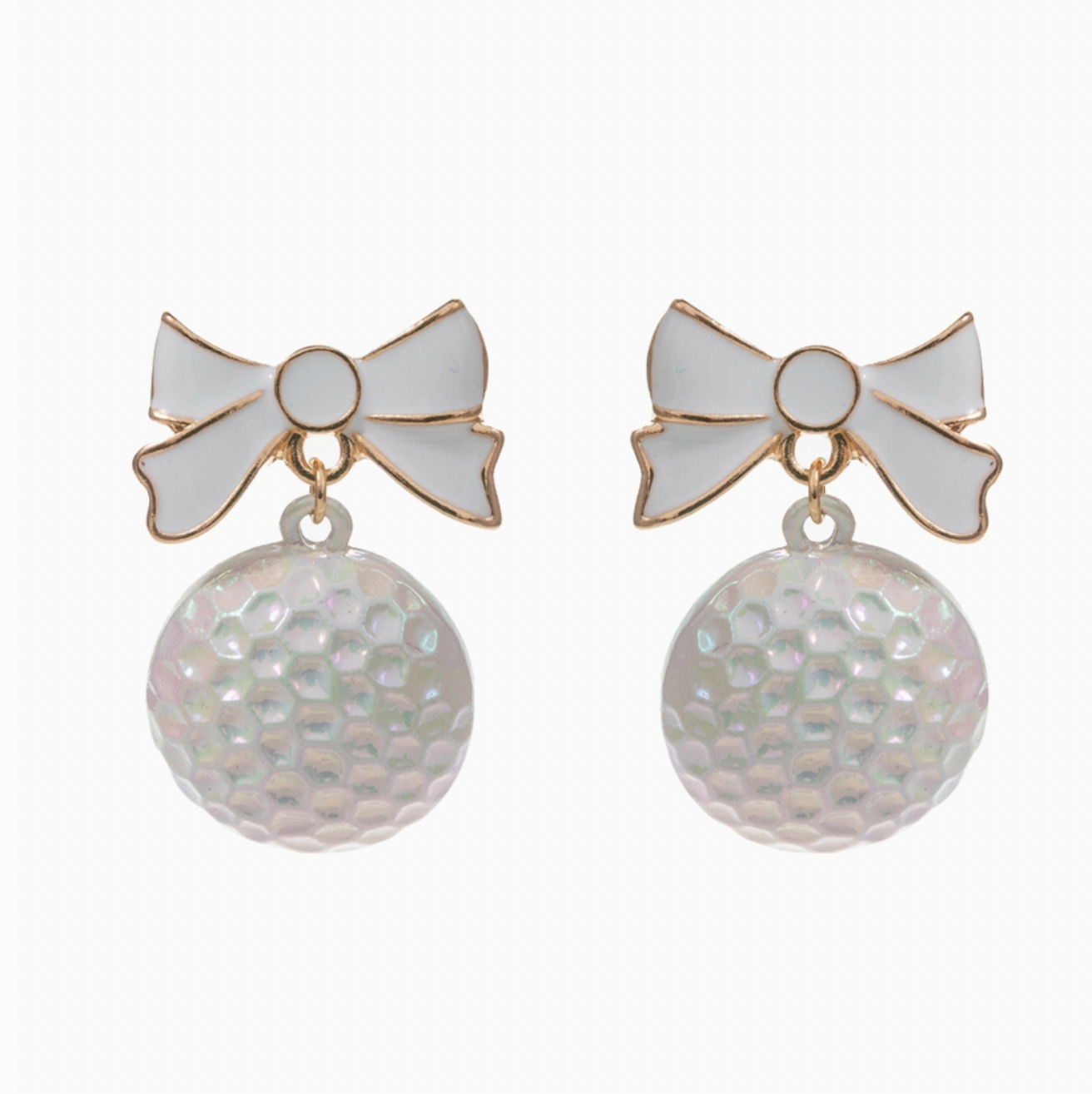 Golf Ball with Enamel Bow Post Earrings