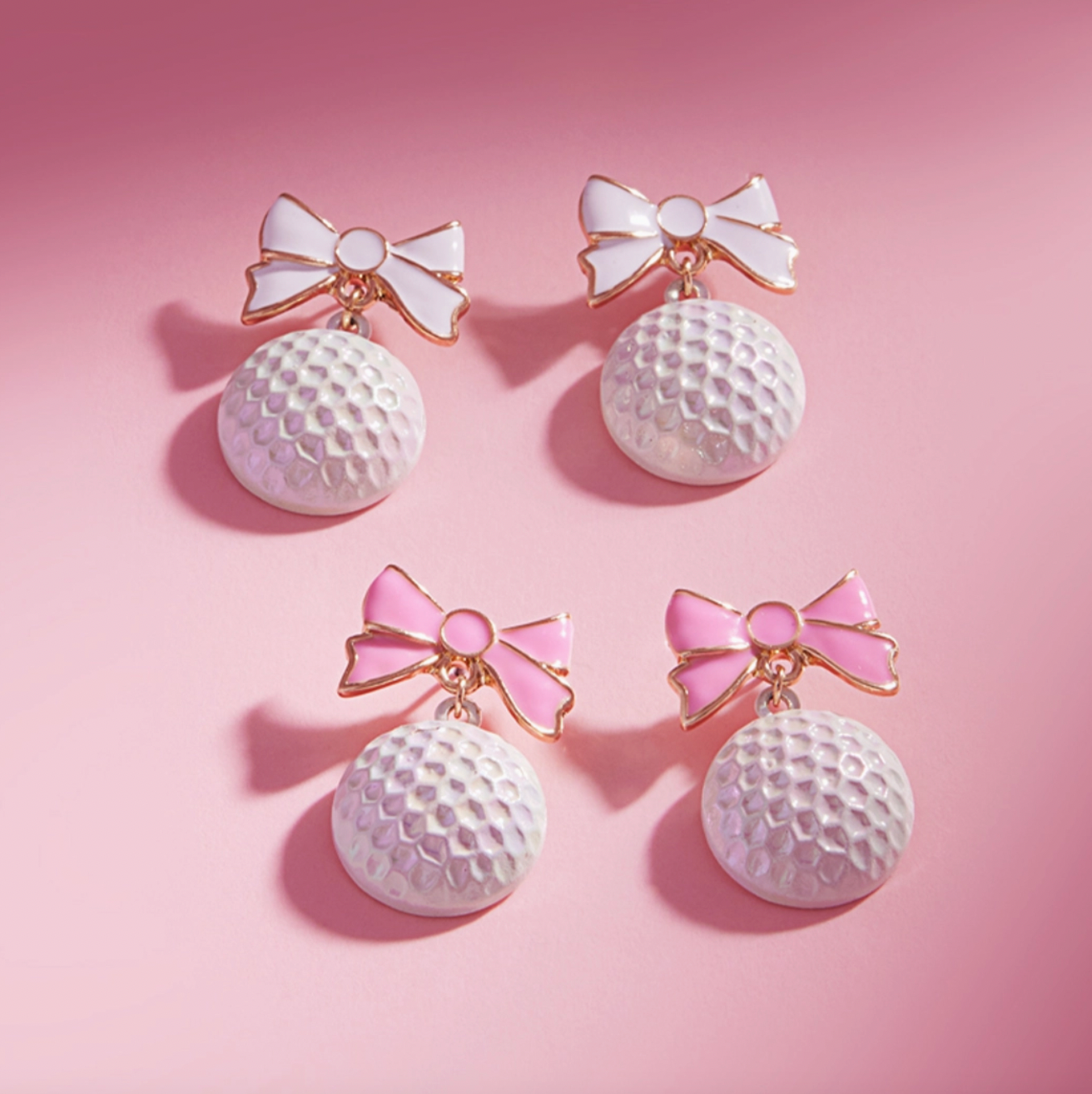 Golf Ball with Enamel Bow Post Earrings