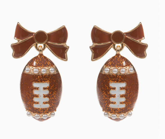 Football with Bow Post Earrings