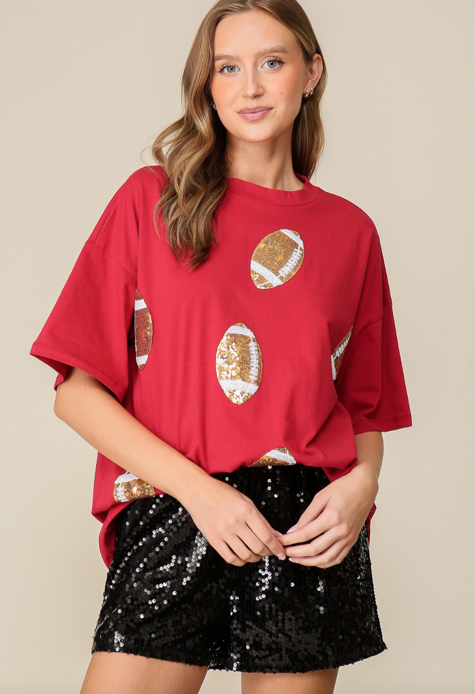 Game Day Football Sequin T-shirt - Burgandy