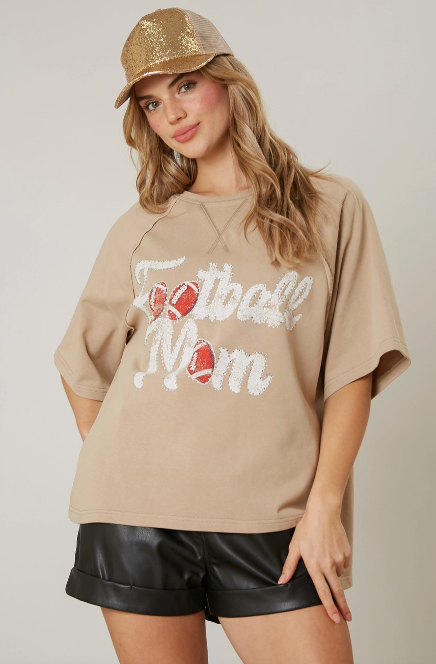 Football Mom Washed Tee - Tan