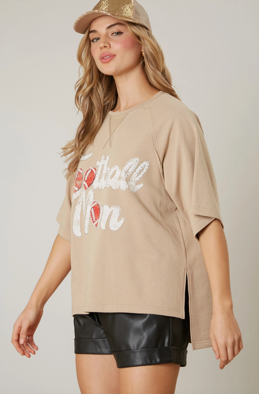 Football Mom Washed Tee - Tan