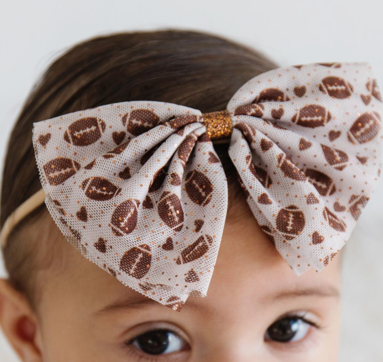 Football Love Tulle Bow Baby Headband