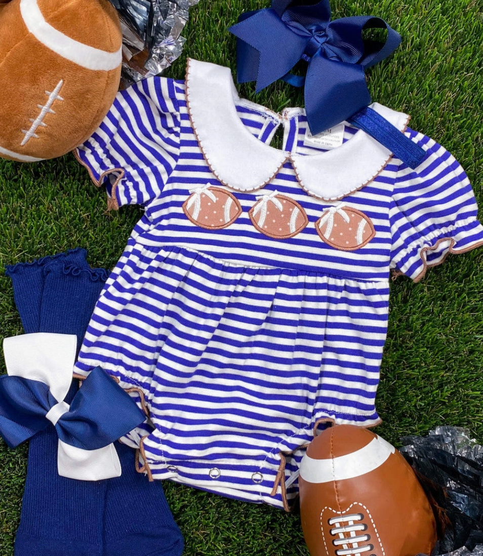 Footballs & Stripes Classic Royal Blue Onesie