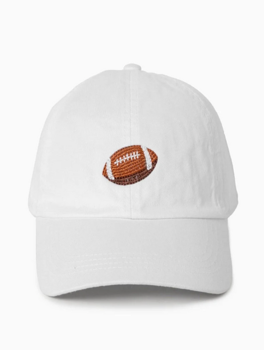 Football Embroidered Hat in White