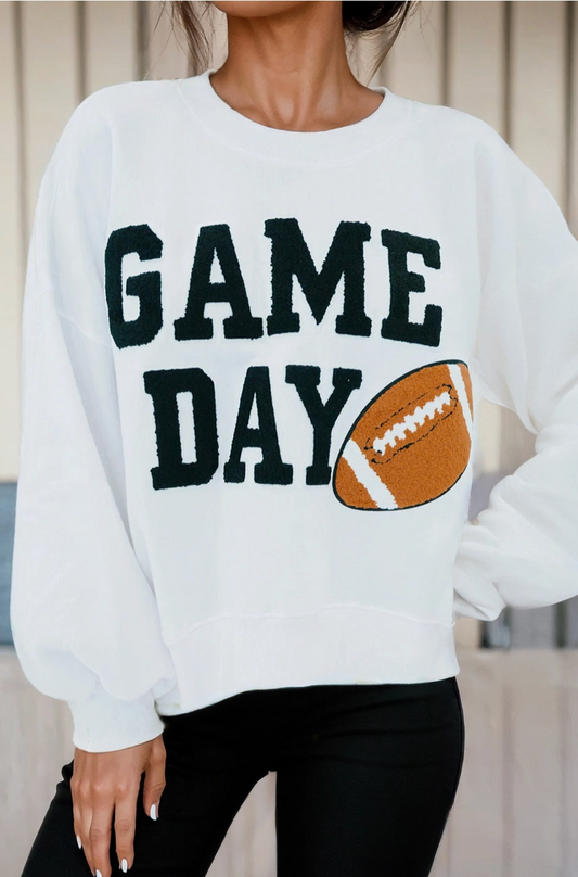 Game Day Graphic Pullover Sweatshirt in White