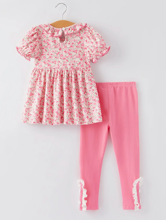 Football Smocking Bow Embroidered Girls Outfit Set