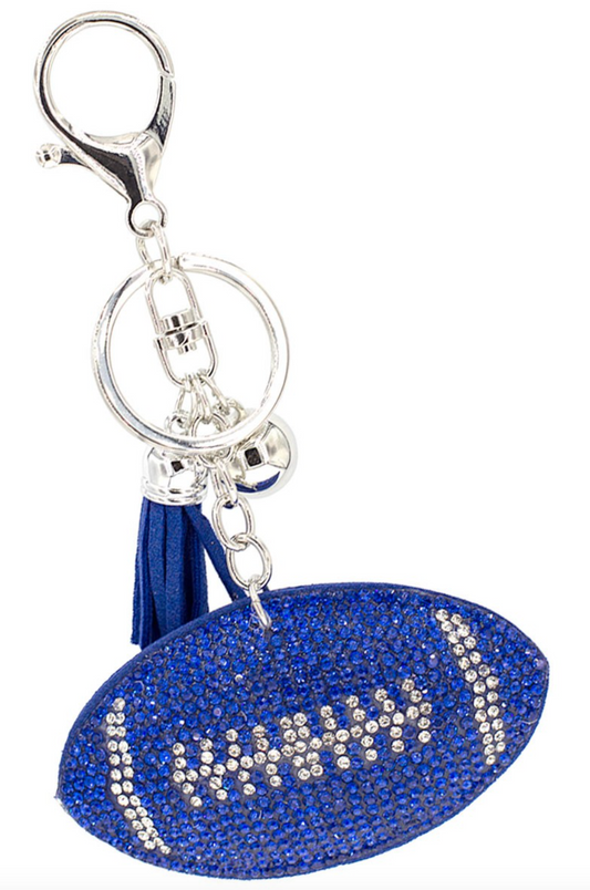 Blue Crystal Football Helmet Tassel Keychain