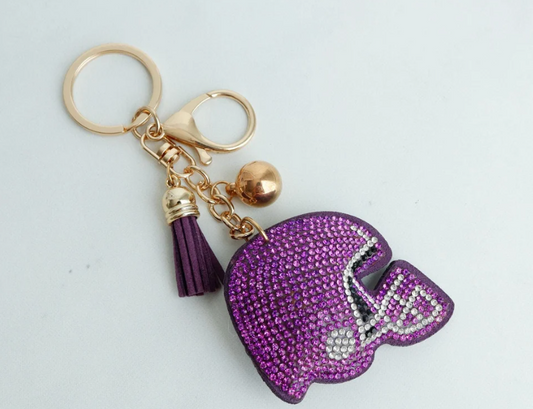 Purple Crystal Football Helmet Tassel Keychain