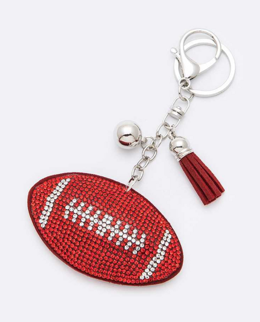 Red Crystal Football Puffy Tassel Keychain