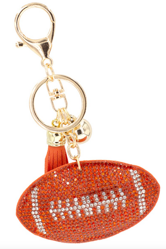 Orange Crystal Football Puffy Tassel Keychain