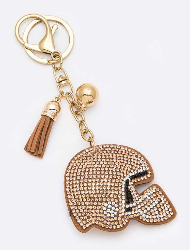 Topaz Crystal Football Helmet Tassel Keychain