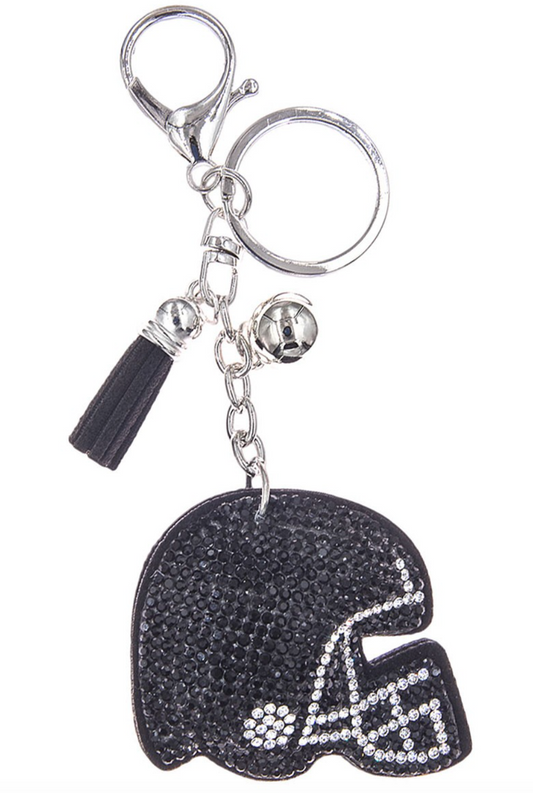 Black Crystal Football Helmet Tassel Keychain