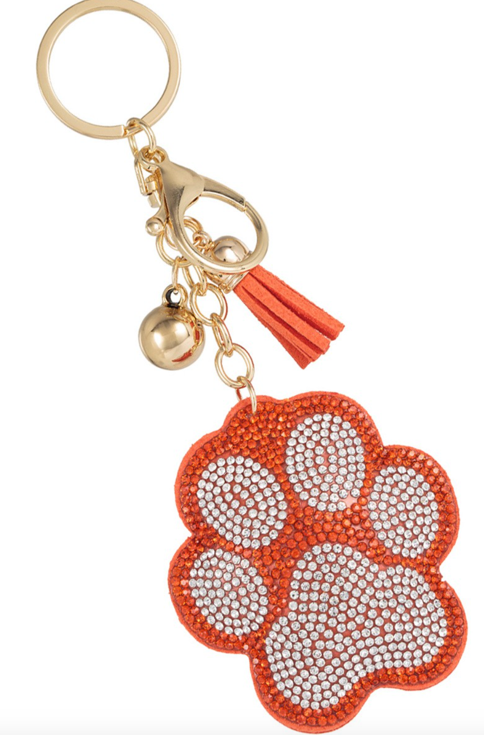 Orange Crystal Paw Print Tassel Puff Keychain