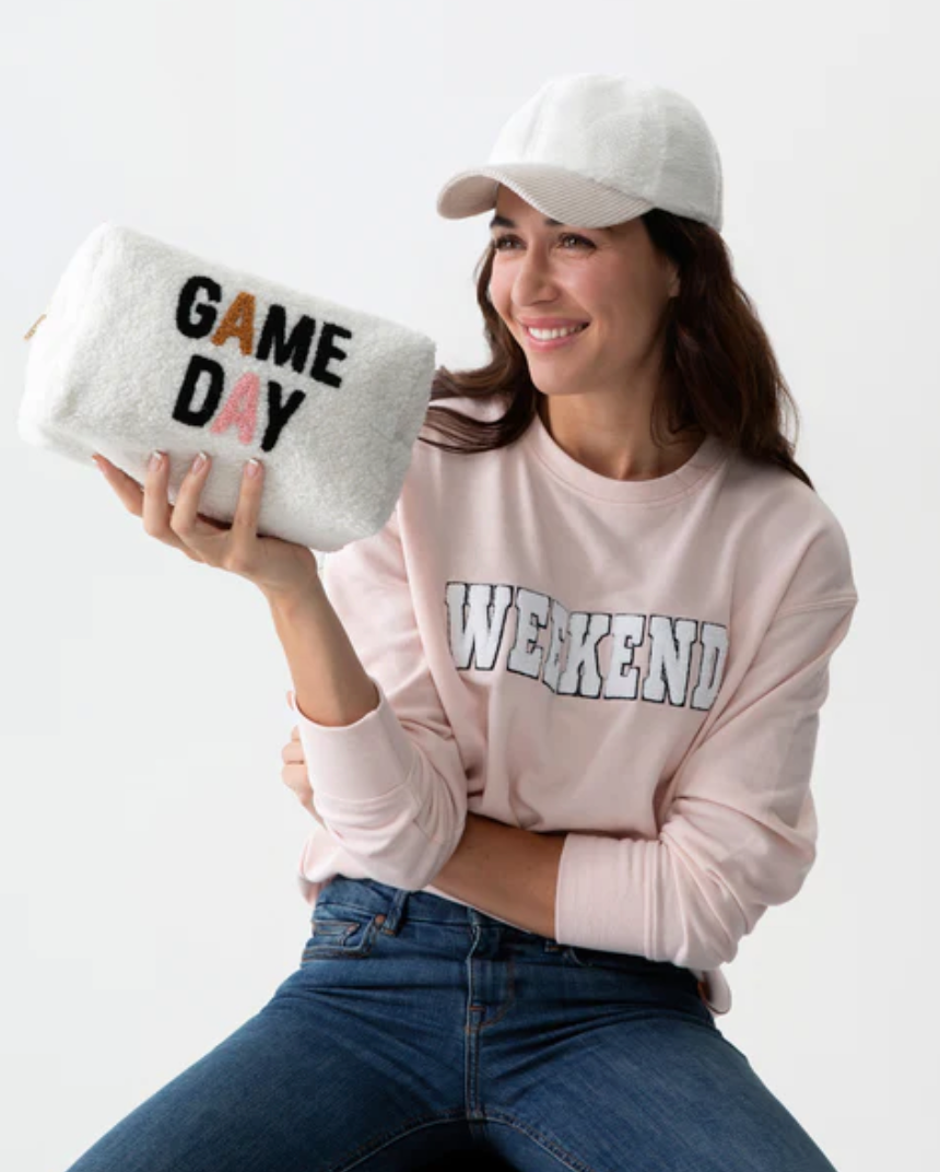 Game Day Sherpa Zip Pouch in Ivory